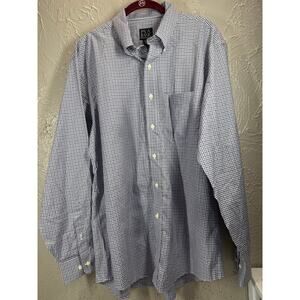 Jos A Banks Travelers Collection Mens Cotton Purple Check Dress Shirt Size Large